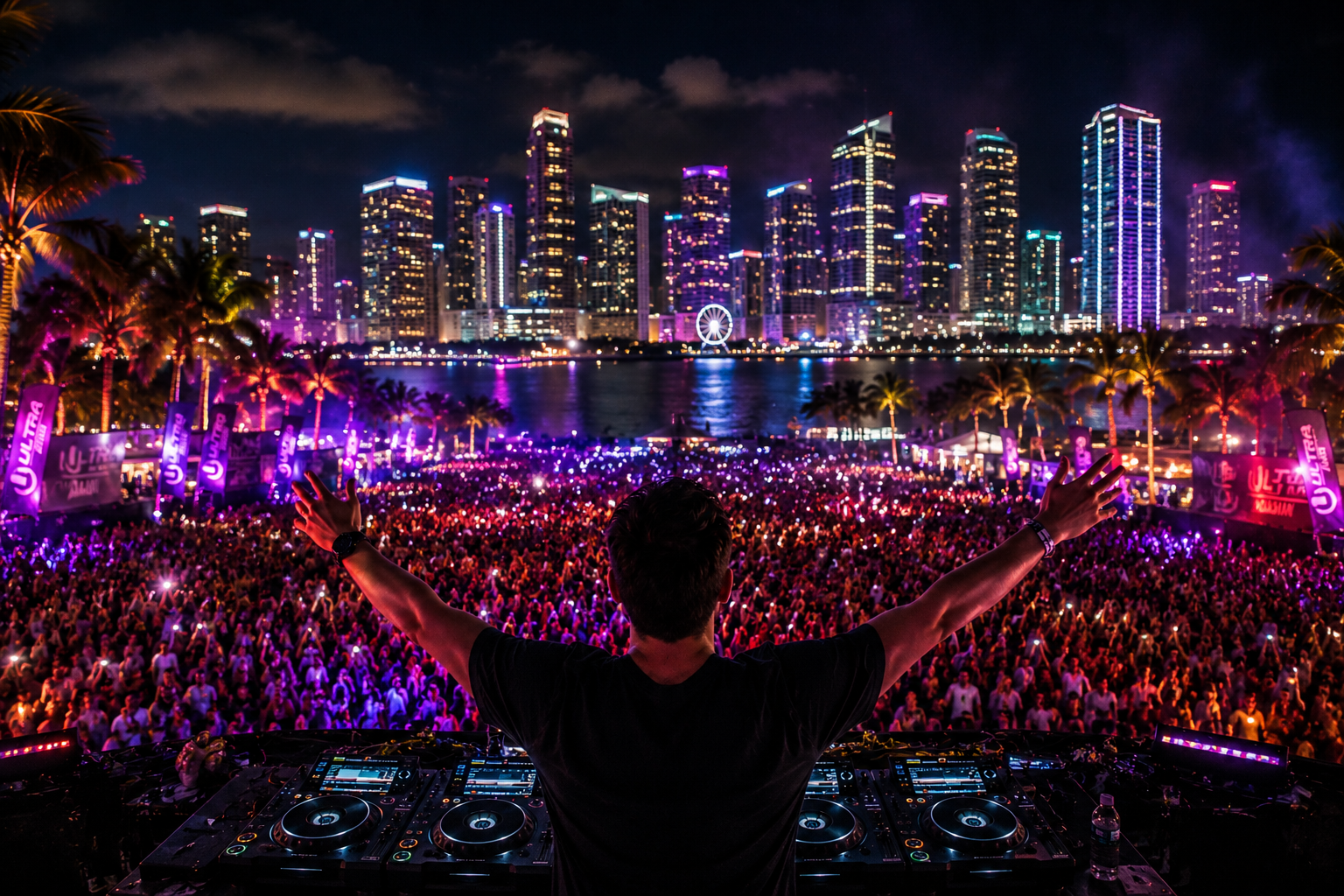 DJ performing in front of a festival crowd